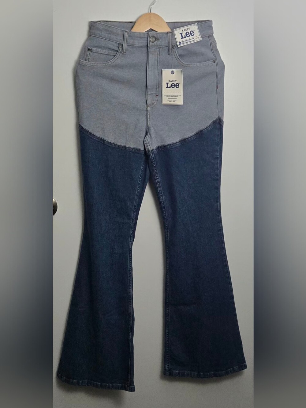 Lee Two-Tone High-Rise Flare Jeans - Light Blue & Dark Blue
